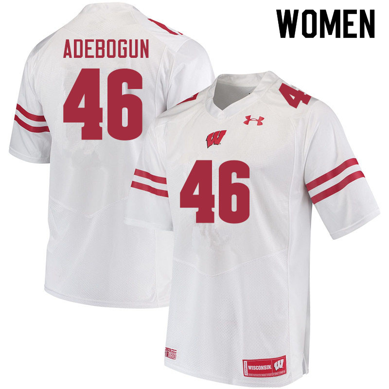 Women #46 Ayo Adebogun Wisconsin Badgers College Football Jerseys Sale-White - Click Image to Close